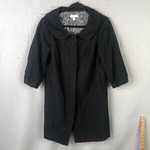 Lilly Pulitzer Coat Womens 4 Black Textured A-Line 3/4 Sleeve Button Feminine